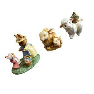 Lot 3 Vintage Mini Figurines Easter Bunny Lamb Rabbits Spring Decor Collectibles